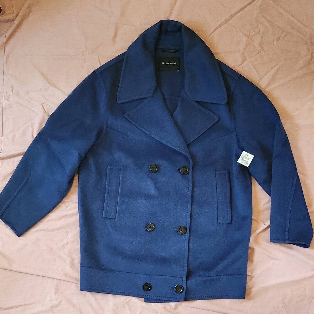 Iris V Arnim Greeley Pea Coat, Size 10 Color Sapphire, Cashmere and Wool, NWT